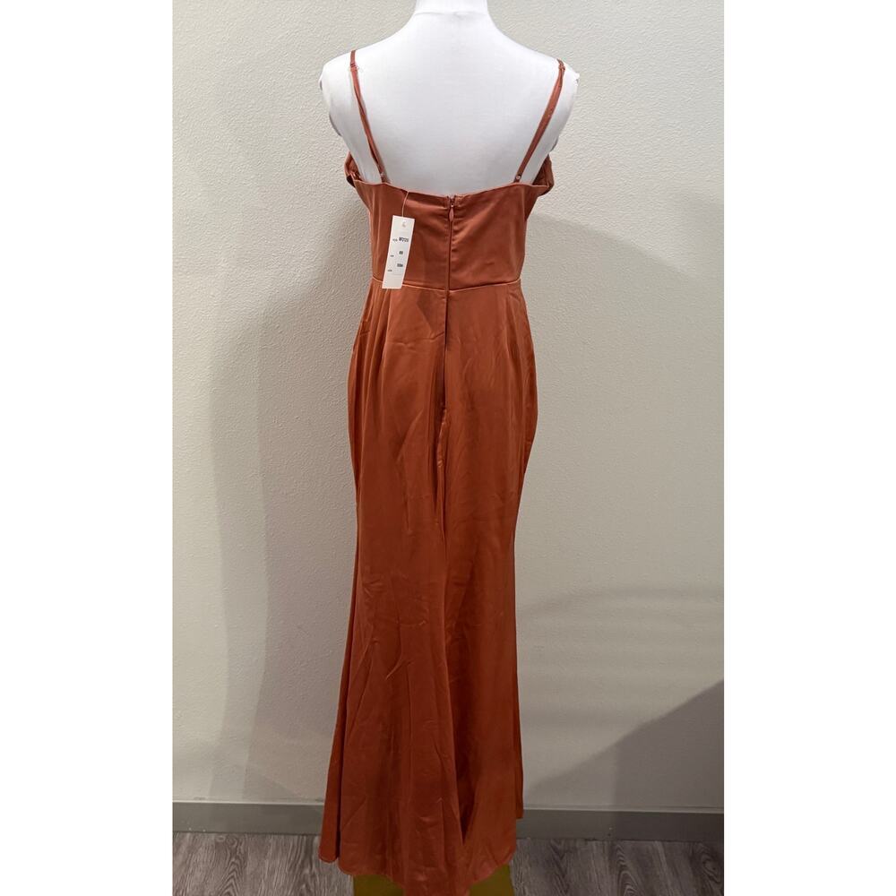 NWT Maniju Satin Maxi Dress Gown Beaded Cowl Neck Orange Terrocotta Wedding - Picture 3 of 10